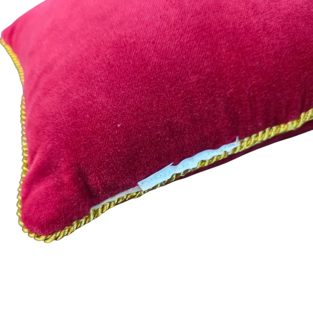 Velvet Red Christmas Accent Pillow Gold Embroidered Naughty Holiday Decor